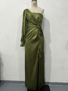 Women's One-shoulder Split Dress Ins Fashion Long-sleeved Slim Long Dresses Party Evening Clothing