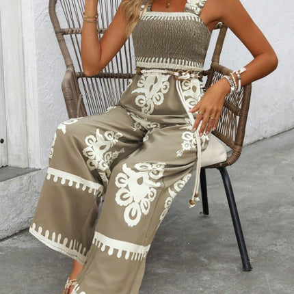 Women's Vacation Casual Sleeveless Printed Wide Leg Jumpsuit