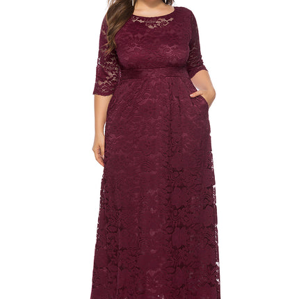 Plus Size Women New Hollow Lace Pocket Dress