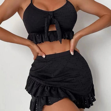 3pcs Beach Bikini With Hip-hugging Skirt Fashion Ruffle Design Swimsuit Set Summer Womens Clothing