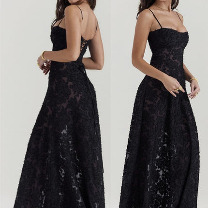 Fashion Suspender Lace Long Dress Summer Strapless Collar Elegant Evening Dresses For Women