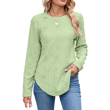 European And American Leisure Round Neck Long Sleeve Curved Hem T-shirt