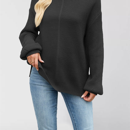 Knitted Solid Color Half Collar Loose Pullover New Sweater