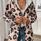 European And American Size Women's Casual Leopard Print Zipper Hooded Jacket Fashion Brand