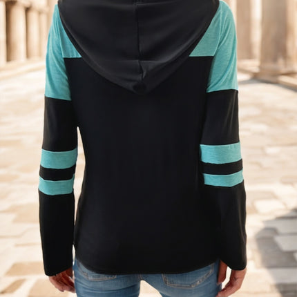 Color Block Drawstring Hoodie Sleeve