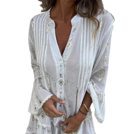 Solid Color Bronzing Fashion Horn Lace Sleeve Hollow-out Plus Size Dress