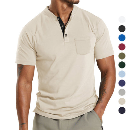 Plus Size Men's Short Sleeve Button Pocket T-shirt Polo