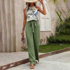 Women's 2 Piece Outfits Summer Casual Sleeveless Halter Neck Crop Tops Wide Leg Pants Set