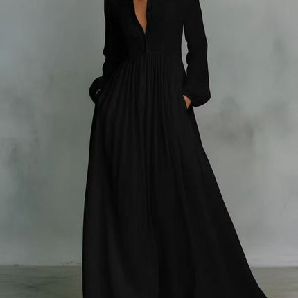 French-style Long-sleeve Pleated Dress For Women