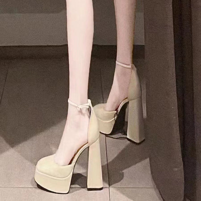 Platform Square Toe Buckle Chunky Heel High Heels