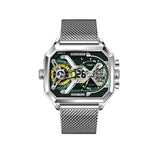 Navy Green Silver Steel Belt