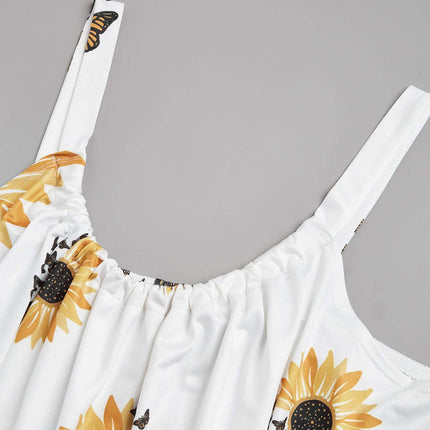 Plus Size Sleeveless Camisole Sunflower Printed Vest Elegant Wrap Women's Sexy Party Casual Loose Dresses
