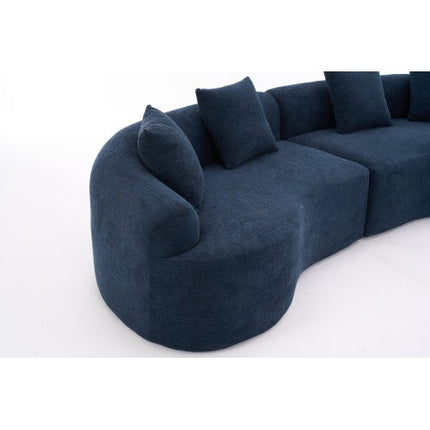 LY-025 COMPRESSION SOFA4 Seater Blue Sofa With Wood Grain Chenille Fabric, 30D ,60 Hardness Full Sponge,4 Pillows For Living Room, Home Furniture Sleeper Sectional Sofa For Apartment