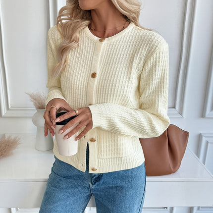 Casual Korean Style Metal Button Cardigan Solid Color Sweater Coat For Women