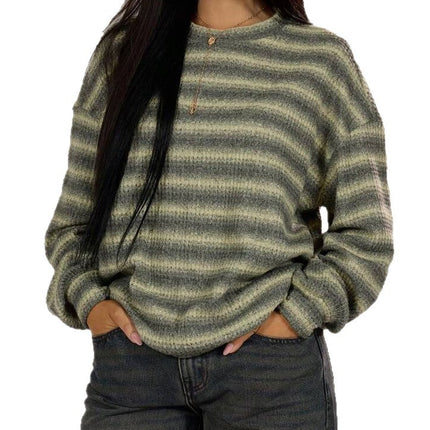 Casual Elegant Round Neck Striped Pullover Knitted Sweater