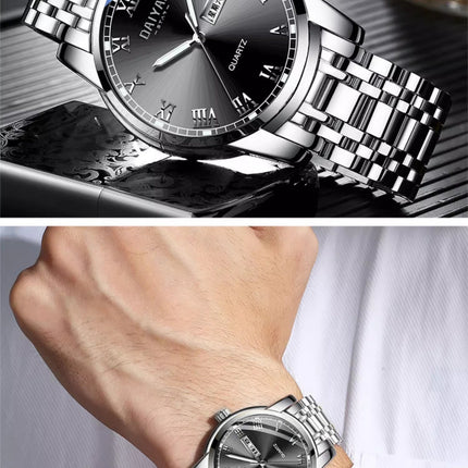 Stainless Steel With Double Calendar Quartz Watch Waterproof Luminous