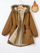 EZwear Drawstring Waist Fuzzy Trim Hooded Thermal Lined Drawstring Waist Coat