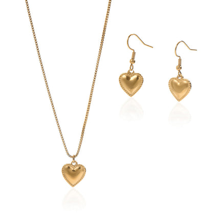Lxalry 18K Gold Plated Symmetrical Heart Jewelry Set Mirror Polish Hypoallergenic Necklace  Earrings For Women, Never Fade Luxury Gift With Precision-Cast Edges