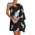 Women's Printed Chain Strap Half Off-shoulder Dress
