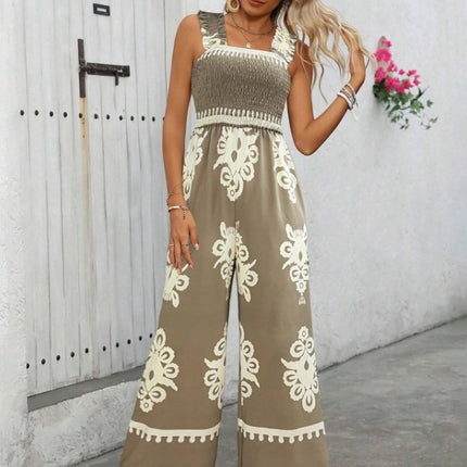Women's Vacation Casual Sleeveless Printed Wide Leg Jumpsuit