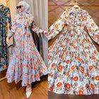 Muslim Malay Indonesian Ruffled Printed Dress
