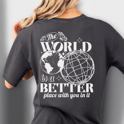 Letter 2D Printed Starry Sky Earth Cotton T-shirt Loose Short Sleeve Top