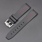 Silver buckle with black red t