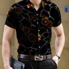 Short Sleeve Hollow Men's Shirt Flocking Embroidered Shirt