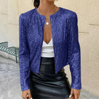 Stand Collar Color Matching Sequins Coat Short Casual Jacket