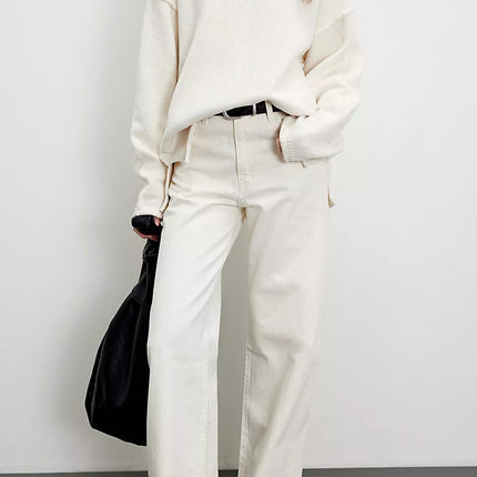 Solid Color Round Neck Loose Versatile Basic Pullover Sweater