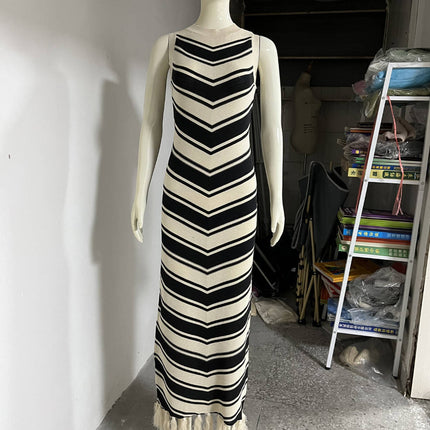 Sexy Tight Striped Tassel Knitted Dress