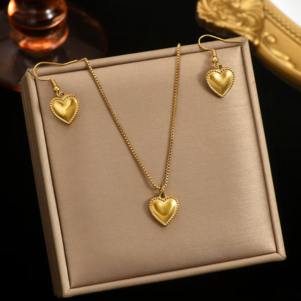 Lxalry 18K Gold Plated Symmetrical Heart Jewelry Set Mirror Polish Hypoallergenic Necklace  Earrings For Women, Never Fade Luxury Gift With Precision-Cast Edges