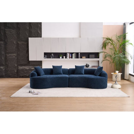 LY-025 COMPRESSION SOFA4 Seater Blue Sofa With Wood Grain Chenille Fabric, 30D ,60 Hardness Full Sponge,4 Pillows For Living Room, Home Furniture Sleeper Sectional Sofa For Apartment