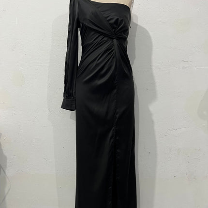 Women's One-shoulder Split Dress Ins Fashion Long-sleeved Slim Long Dresses Party Evening Clothing