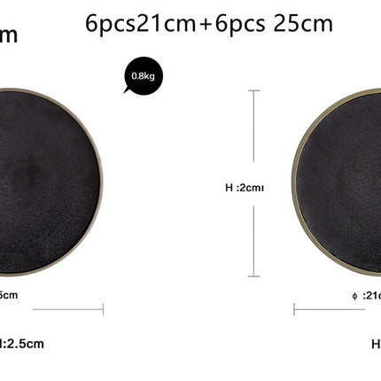 Black crystal large plate ceramic plate home dessert plate round flat plate