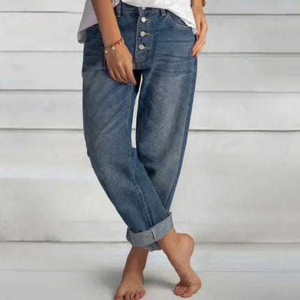 New Jeans Loose Leisure All-matching Simple And Thin Half-length Pants Straight-leg Pants Women