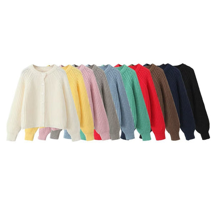 Women's Puff Sleeve Knitted Cardigan Sweater