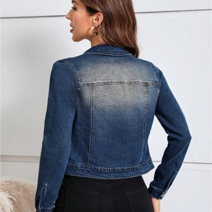 Women's Casual Distressed Cropped Denim Jacket