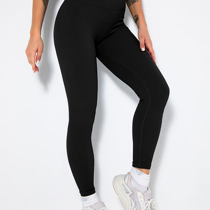 2 Pack Womens Seamless Ribbed Leggings Soft Slimming Yoga Pants, Ribbed Yoga Pants High Waisted Gym Leggings Sport Women Fitness Seamless Female