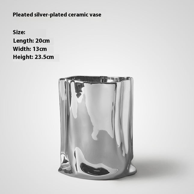 Ceramic Vase Silver-plated Simple Living Room Paper Bag Flower Arrangement