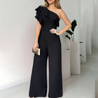 Women Summer Dressy Jumpsuits Sleeveless Ruffle One Shoulder Casual Wide Leg Pants Romper