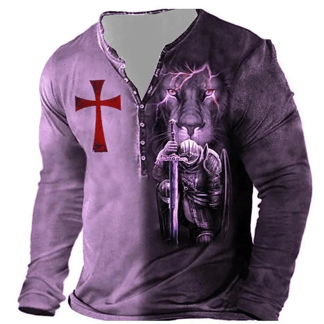 European And American Digital Printing Men's Long-sleeved Medieval T-shirt