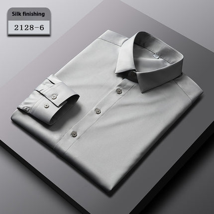 Elastic Silk Men's Long-sleeved Non-ironing Solid Color Breathable Shirt