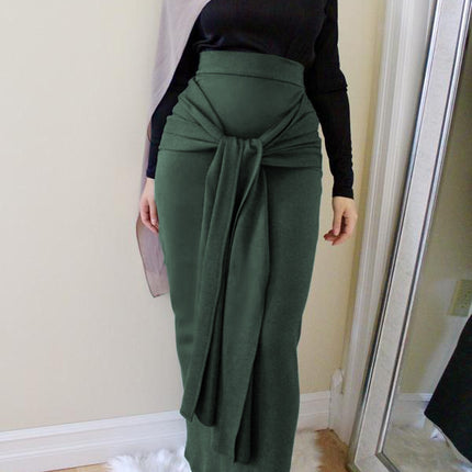 Women's Solid Color Muslim Hip Skirt