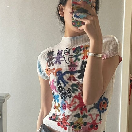 Y2k Aesthetic Fashion Cropped Tops Women Short Sleeve