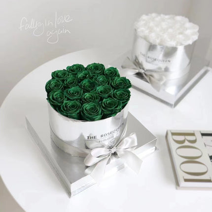 Silver Mirror Round Flower Pot Preserved  Flower