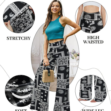 Wide-leg Pants - Skirt Print Black Ethnic Style