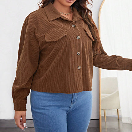 Plus Size Women's Loose Casual Short Corduroy Lapel Jacket
