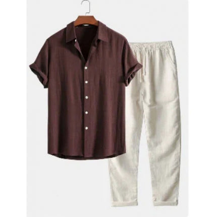 Men's Casual Loose Short Sleeve Shirt Casual Pants Suit