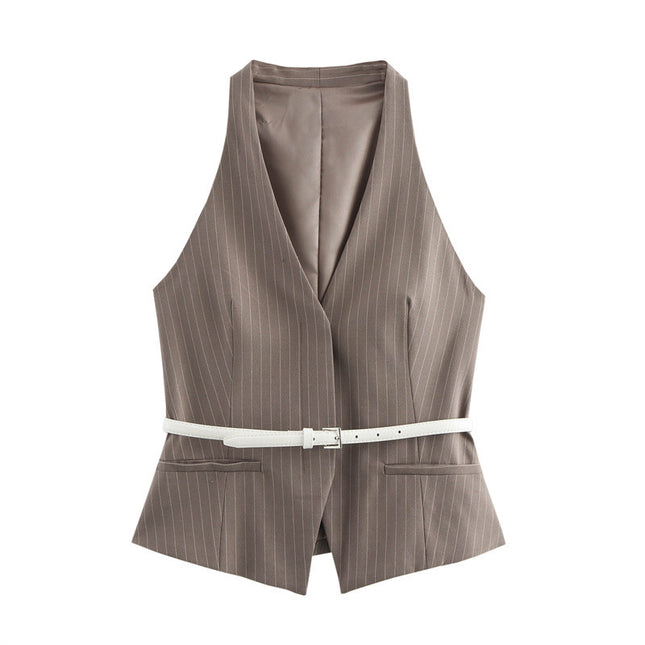 European And American Style Women's Fashion Temperament With Belt Vest Double Belt Pants
